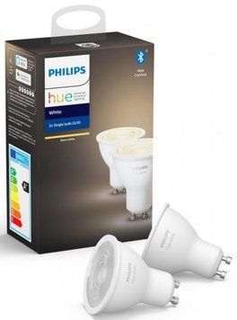 Лампа умная Philips Hue GU10, 5.2W(57Вт), 2700K, White, ZigBee, Bluetooth, дымирование, 2шт RC_929001953506 фото