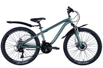 Велосипед Сталь 24" Discovery FLINT Хардтейл DD рама-13" зелено-сріблястий (м) з крилом Pl 2024 VT_OPS-DIS-24-332 фото