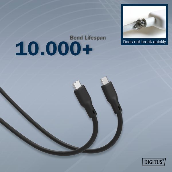 Digitus Кабель USB-C зарядки/синхронізації, 1м, USB 4.0 Gen3, 40G, 240W, 8K, силіконовий, чорний RC_AK-300344-010-S фото