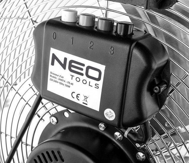 Вентилятор підлоговий Neo Tools, професійний, 45см, 100Вт, двигун мідь 100%, срібний RC_90-010 фото