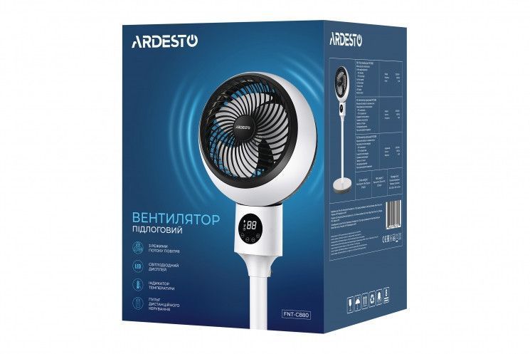 Вентилятор Ardesto FNT-C880 підлоговий, 50Вт, пульт дистанційного керування, дисплей, чорно-білий RC_FNT-C880 фото