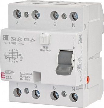 Реле дифференциальное ETI, (УЗО) 4р EFI-P4 25/0,3 тип AC (10kA) RC_2061631 фото