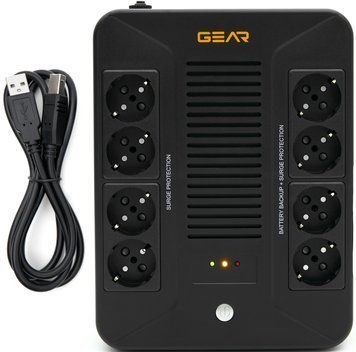 Пристрій безперебійного живлення GEAR, UPS 850VA, 510W, AVR, 8Schuko, plastic case USB+RJ45 (GU-850PLUS6) IP_GU-850PLUS6 фото