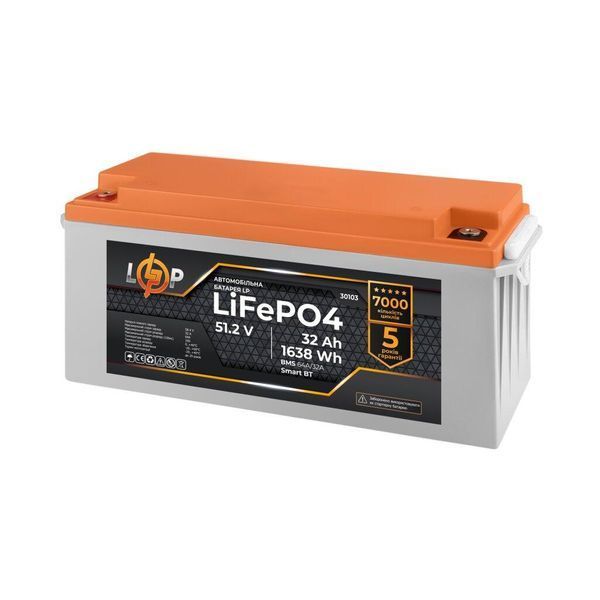 Акумулятор LP LiFePO4 51,2V - 32 Ah (1638Wh) (BMS 64A/32А) пластик LCD Smart BT LP_30103 фото