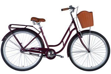 Велосипед сталь 28 Dorozhnik RETRO Velosteel рама-19" малиновий з багажником задн. St з кошиком Pl з крилом VT_OPS-D-28-393 фото