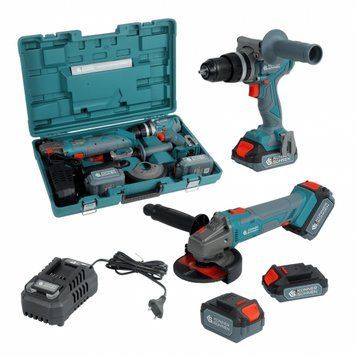 Набір із двох акумуляторних інструментів Konner&Sohnen KS IDAGB 20V SET 1 20В дриль ударний, шліфмашина кутова, швидкий ЗП 2.4А акб 1х2А&middot;год+1х4А&middot;год кейс 3кг RC_KSIDAGB20VSET1 фото