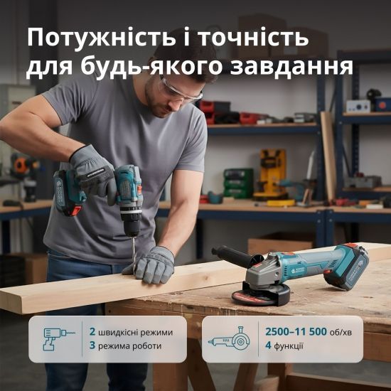 Набір із двох акумуляторних інструментів Konner&Sohnen KS IDAGB 20V SET 1 20В дриль ударний, шліфмашина кутова, швидкий ЗП 2.4А акб 1х2А&middot;год+1х4А&middot;год кейс 3кг RC_KSIDAGB20VSET1 фото