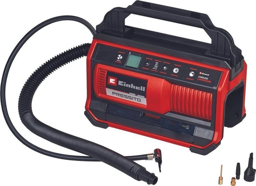 Компресор повітряний Einhell PRESSITO 18/25, акумуляторний 18В PXC, 10.5бар, вис. та низький. тиск, 2.06кг, RC_4020420 фото