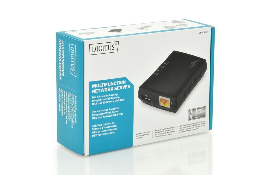 Digitus Принт-сервер Fast Ethernet, NAS, 1xRJ45, 1xUSB A 2.0 RC_DN-13020 фото