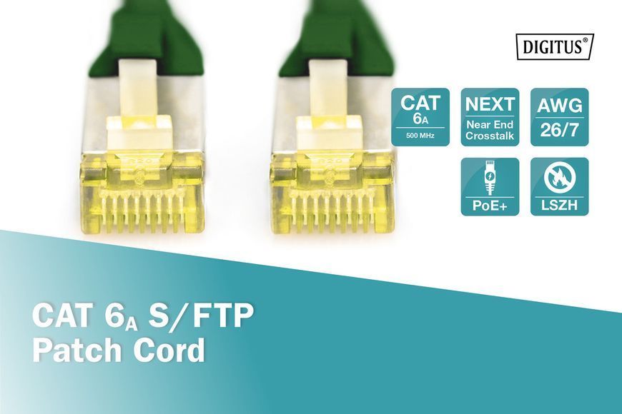 Digitus Патч-корд CAT 6а SF-UTP, 20м, AWG 26/7, Cu, LSZH, зелений RC_DK-1644-A-200/G фото