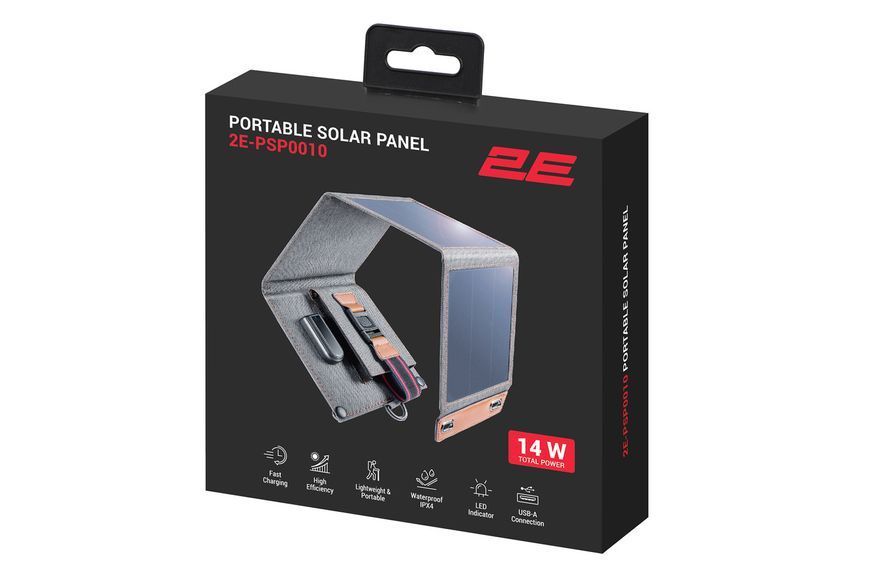 Портативна сонячна панель 2E , 14 Вт зарядний пристрій, USB-A 5V/2.4A RC_2E-PSP0010 фото