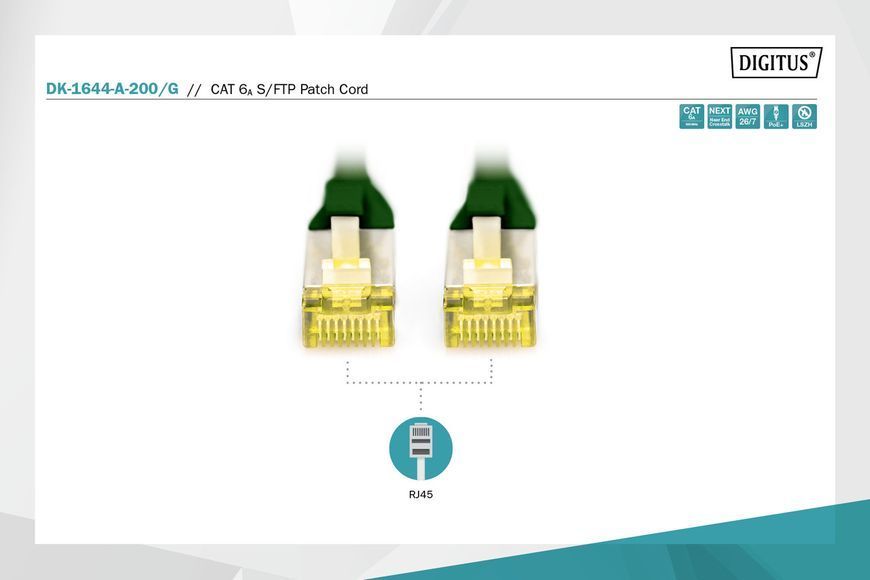 Digitus Патч-корд CAT 6а SF-UTP, 20м, AWG 26/7, Cu, LSZH, зелений RC_DK-1644-A-200/G фото
