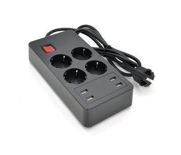 Удлинитель на 4 розетки + 4 USB выхода 5V-4.8A, 16A, 240V, Black U_20587 фото
