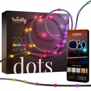 Гірлянда Smart LED Twinkly Dots Lights RGB 200 Gen II, IP44, 10м, прозорий кабель RC_TWD200STP-BEU фото