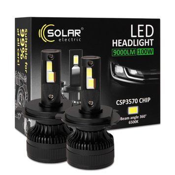 Автолампа Solar LED H4 12/24V 100W 9000Lm 6500K CSP3570 2шт LI_8604S2 фото