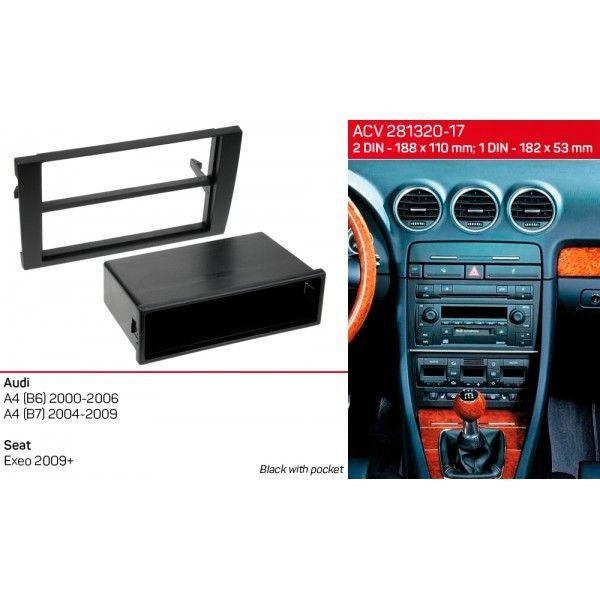 Перехідна рамка ACV 281320-17 для Audi A4 (B6) 2000-2006, A4 (B7) 2004-2009, Seat Exeo 2009-2013 AV_281320-17 фото