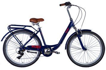 Велосипед алюминий 26 Dorozhnik RUBY AM Vbr рама-17" темно-синий с багажником задн. St с крылом St 2024 VT_OPS-D-26-257 фото