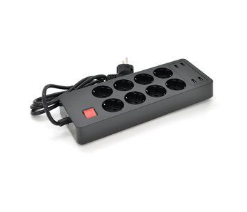 Удлинитель на 8 розеток + 4 USB выхода 5V-4.8A, 16A, 240V, Black U_20589 фото