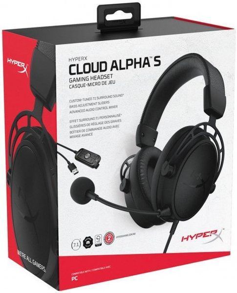 Ігрова гарнітура HyperX Cloud Alpha S, 7.1, mini-jack/USB-A, 1м/1.3м, чорний RC_4P5L2AA фото