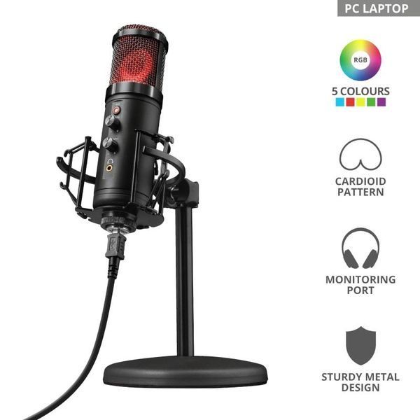 Мікрофон для ПК Trust GXT 256 Exxo, Cardioid, USB-A, 1.8м, RGB, чорний RC_23510_TRUST фото