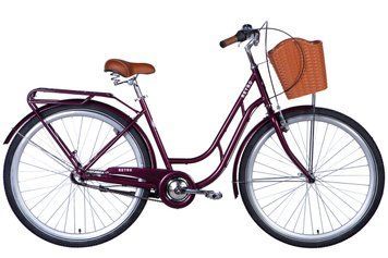 Велосипед сталь 28 Dorozhnik RETRO планет. рама-19" малиновий з багажником задн St з корзиною Pl з крилом St 2024 VT_OPS-D-28-396 фото