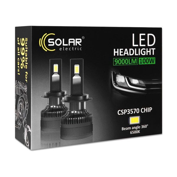 Автолампа Solar LED H7 12/24V 100W 9000Lm 6500K CSP3570 2шт LI_8607S2 фото