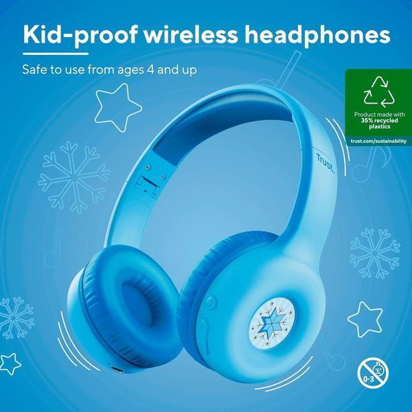 Наушники On-ear Nouna Kids, Wireless, Mic, Синий Trust RC_25275_TRUST фото