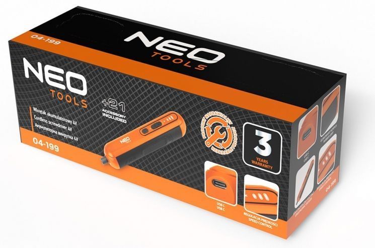 Отвертка аккумуляторная Neo Tools 4В1Х1.5А&middot;час 4.5Нм 230об/мин 20 бит кейс 0.23кг RC_04-199 фото
