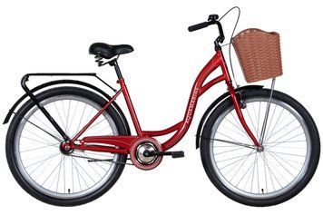 Велосипед ST 26" Dorozhnik AQUAMARINE гальмівна рама-17" бордовий з багажником зад St, з крилом St, з кошиком VT_OPS-D-26-164 фото