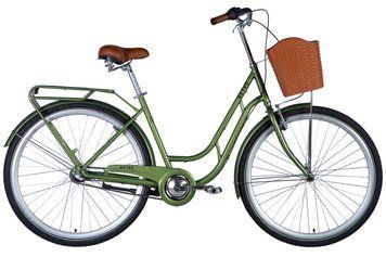 Велосипед сталь 28 Dorozhnik RETRO планет. рама-19" темно-зелений з багажником задн St з корзиною Pl з крилом St 2024 VT_OPS-D-28-397 фото