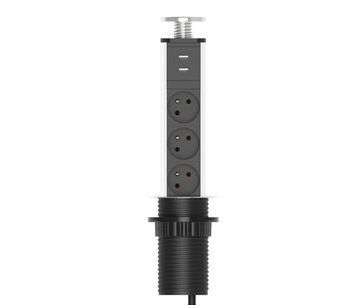 Удлинитель встроен в столешницу 3 Розетки + 2 USB сечение 3х0 75мм 16А 250V 2 м Black U_20591 фото
