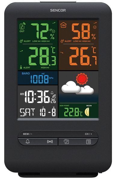 Метеостанция Sencor, внутр/наруж измерения, от сети/CR2032х1+AAx2, темп-ра, влажность, время, прогноз погоды, RC_SWS7300 фото