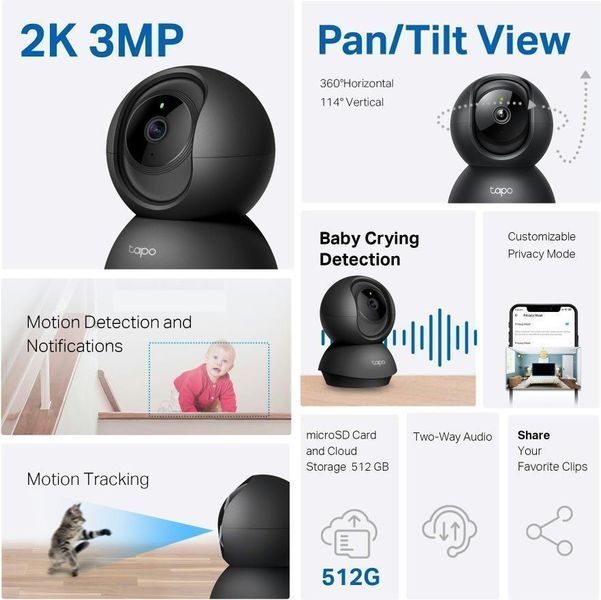 IP-камера TP-LINK Tapo C211 3MP N300 microSD motion detection черная RC_TAPO-C211 фото