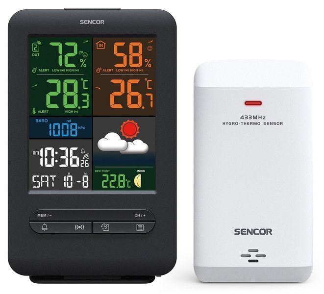 Метеостанция Sencor, внутр/наруж измерения, от сети/CR2032х1+AAx2, темп-ра, влажность, время, прогноз погоды, RC_SWS7300 фото