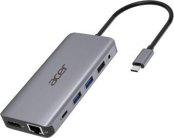 Acer Хаб USB-С > 2xUSB-A3.2/2xUSB-A2.0/SD/TF/2xHDMI/1xDP/1xRJ45/mini-jack, 0.15м, серый RC_HP.DSCAB.009 фото