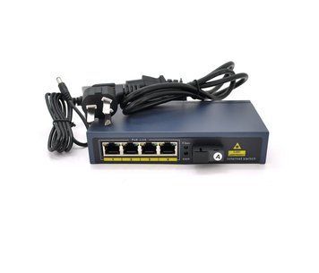 Коммутатор POE 48V/57V 4 портов PoE +1 порт Ethernet FX 155 Мбит/с(UP-Link) A, 802.3af, Black, БП в комплекте, U_10859 фото