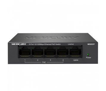 Комутатор POE 48V Mercury MS05CP 4 портів POE+1 порт Ethernet (Uplink) 10/100 Мбіт/сек, БП у комплекті U_08918 фото