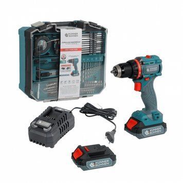 Шурупокрут-дриль ударний акумуляторний Konner&Sohnen KS ID20V-60 KIT 74 20В 1х2А&middot;год 60Нм 0-450&middot;0-1900об/хв LED-світло ЗП набір свердл і біт 74шт кейс 4.3кг RC_KSID20V-60KIT74 фото