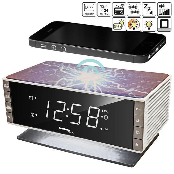 Часы настольные с радио Technoline WT487 Wireless Mobile Charging White/Brown (WT487) DS_DAS302715 фото