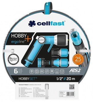 Набор для полива Cellfast HOBBY ATS2, в комплекте шланг 1/2&rdquo;, 20м, 6 слоев, -20&hellip;+60&deg;C, ороситель, комплект RC_16-209 фото