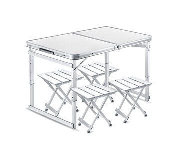 Розкладний стіл Voltronic для пікніка з 4 стільцями, 3 рівні висоти, 120x70x80 см, Сріблястий U_34284 фото