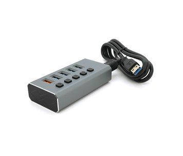 Хаб USB 3.0, 4 порти USB 3.0 + 1 порт QC3.0, з перемикачами на кожен порт, DC5V3A, Black, BOX U_27038 фото