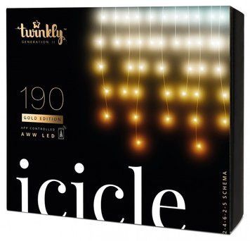 Гірлянда Smart LED Twinkly Icicle AWW 190, Gen II, IP44, довжина 5м, прозорий кабель RC_TWI190GOP-TEU фото