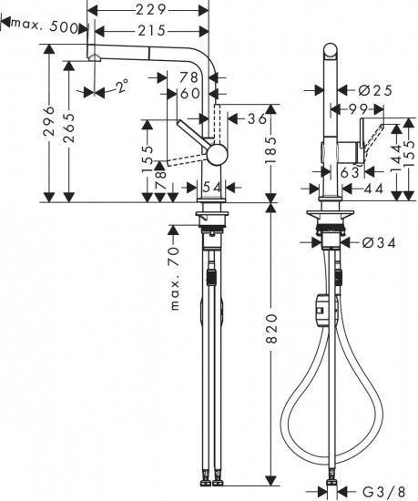 Смеситель для кухни Hansgrohe Talis M54, длина излива - 215мм, вытяжной, 1рычаг, KM270, хром RC_72808000 фото