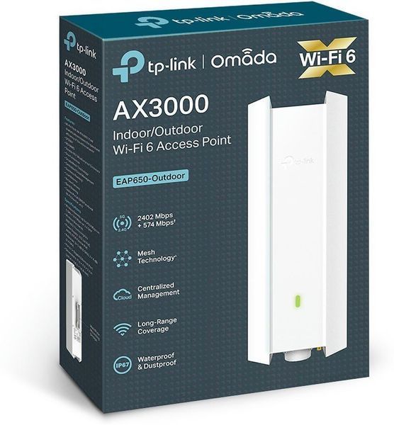 Точка доступа TP-LINK EAP650 OUTDOOR AX3000, 1xGE LAN, PoE, Passive PoE RC_EAP650-OUTDOOR фото