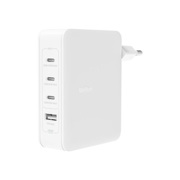 Зарядний пристрій мережевий Belkin 140Вт 3хUSB-С GAN PD PPS, USB-A, білий RC_WCH014BTWH фото