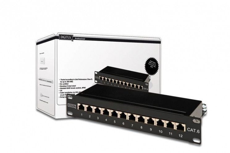 Патч-панель DIGITUS CAT 6 STP, 10", 1U, 12 портів, зібрана RC_DN-91612S фото