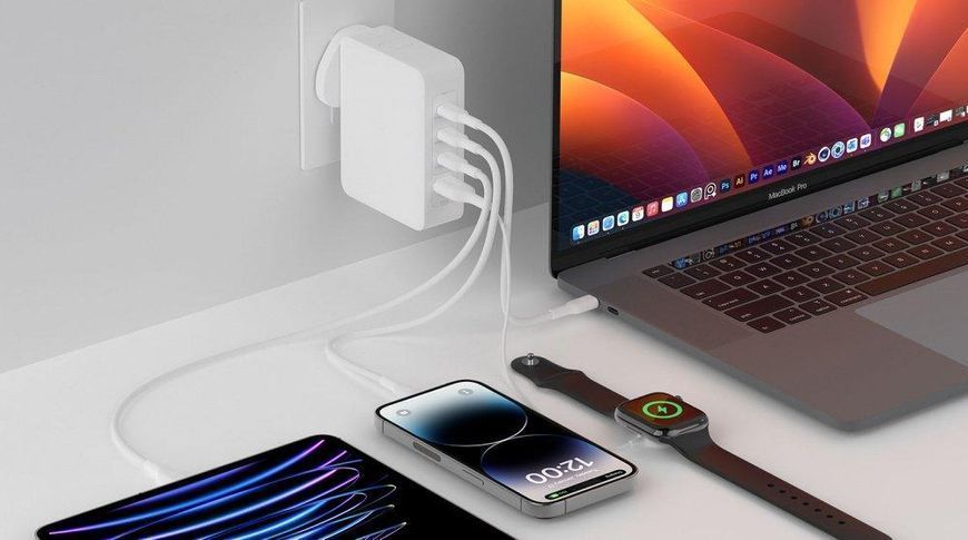 Зарядний пристрій мережевий Belkin 140Вт 3хUSB-С GAN PD PPS, USB-A, білий RC_WCH014BTWH фото