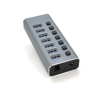 Хаб USB 3.0, 4 порти USB 3.0 + 3 порти QC3.0, з перемикачами на кожен порт, DC12V2A, Black, BOX U_27039 фото