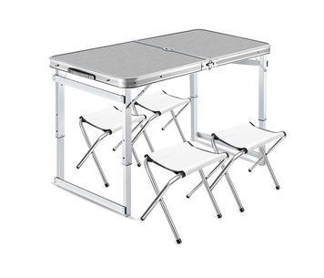 Розкладний стіл Voltronic для пікніка з 4 тканинними стільцями, 120x60x70 см, Сріблястий U_34285 фото